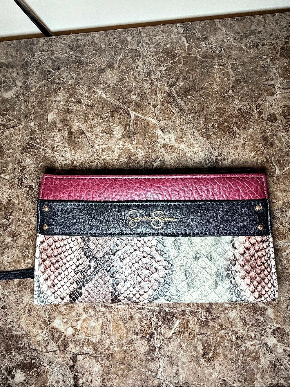 Guess Animal Print Zip-Around Wallet in Pink & Black Like New